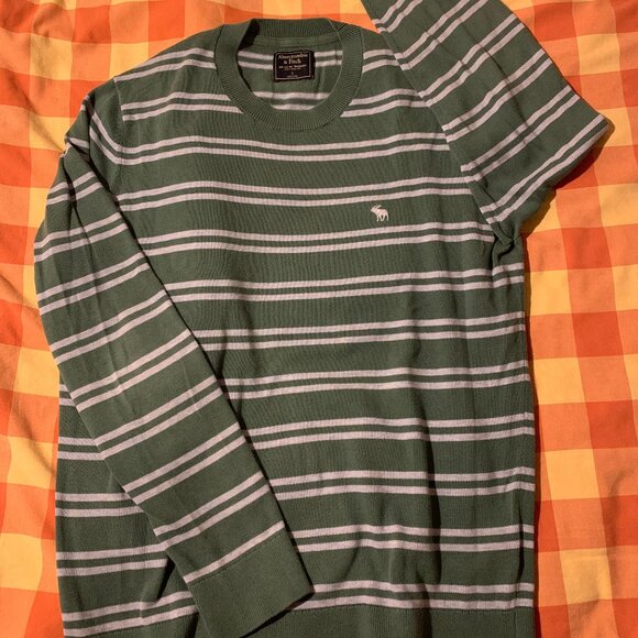 Mens Large Vintage Green Striped Abercrombie & Fitch Sweater - Picture 3 of 6